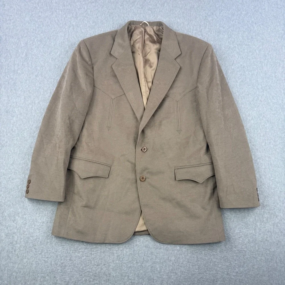 Circle S Blazer Mens 44R Tan Faux Suede Yoke Sport Coat Western Cowboy Ranch USA